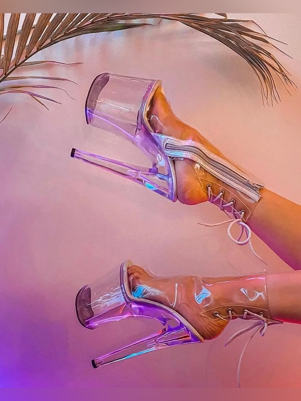 🫧Walking on Glass 🫧Pleaser Flamingo•1018C•peep toe Clear Ankle 8”Stripper Heels